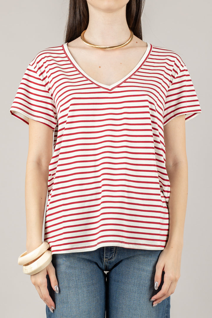 VICOLO - UD0267 - T-SHIRT RIGHE FINE SCOLLO A V
