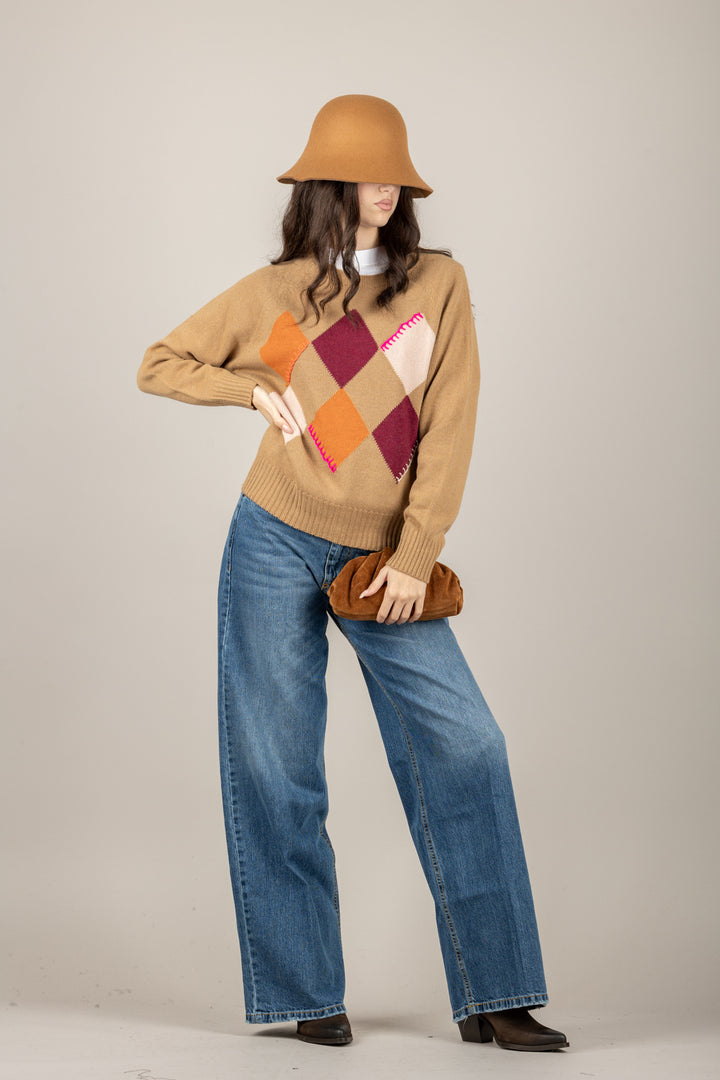 DIXIE - M440Y141 - MAGLIA GIROCOLLO CON ROMBI COLORATI