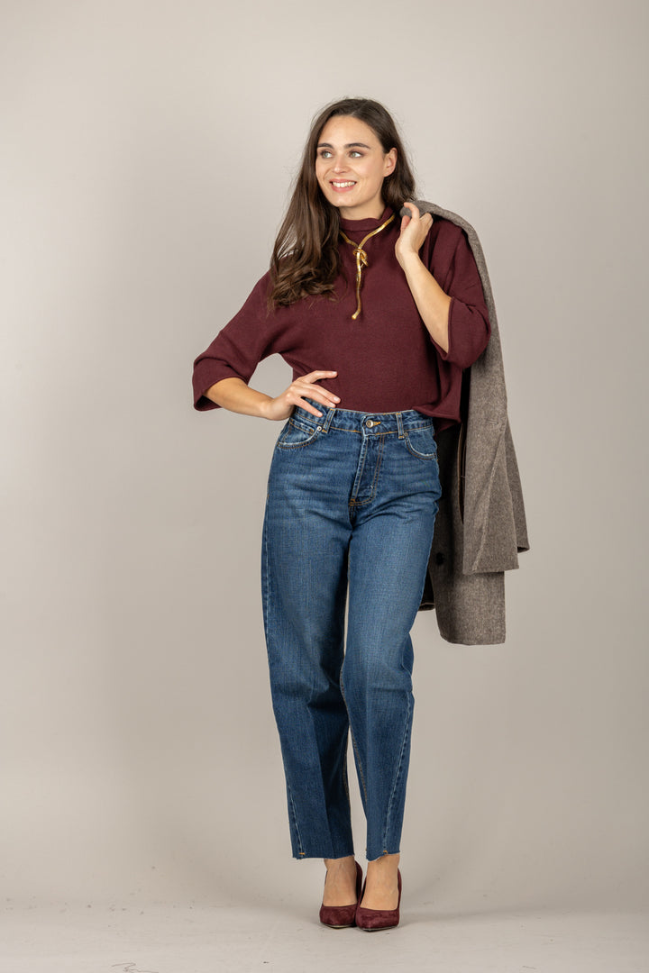 TENSIONE IN - IT1176AI25 - MAGLIA CROP COLLO ALTO CON MANICA 3/4