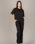 VICOLO - RAB0598 - T-SHIRT ASIMMETRICA CON PIZZO NERO