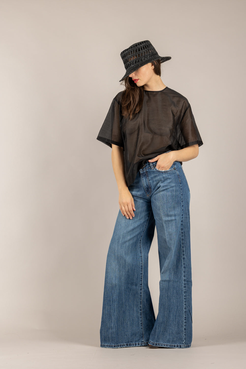 VICOLO - TAB2433 - BLUSA IN LYOCELL NERO