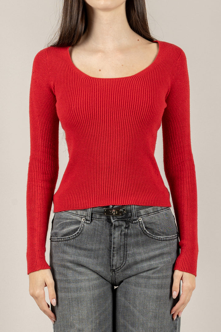 VICOLO - 77316F - MAGLIA A COSTINE CON SCOLLO TONDO