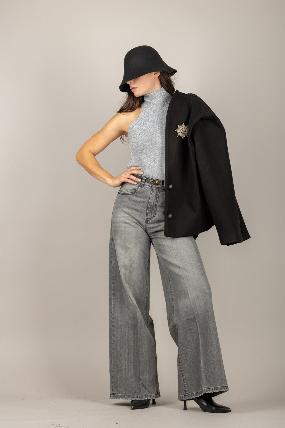 VICOLO - 77103F - CANOTTA COLLO ALTO A COSTINE