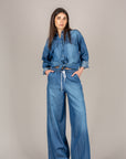 VICOLO - TAB1875 - PANTALONE IN CHAMBRAY CON COULISSE DENIM BLU