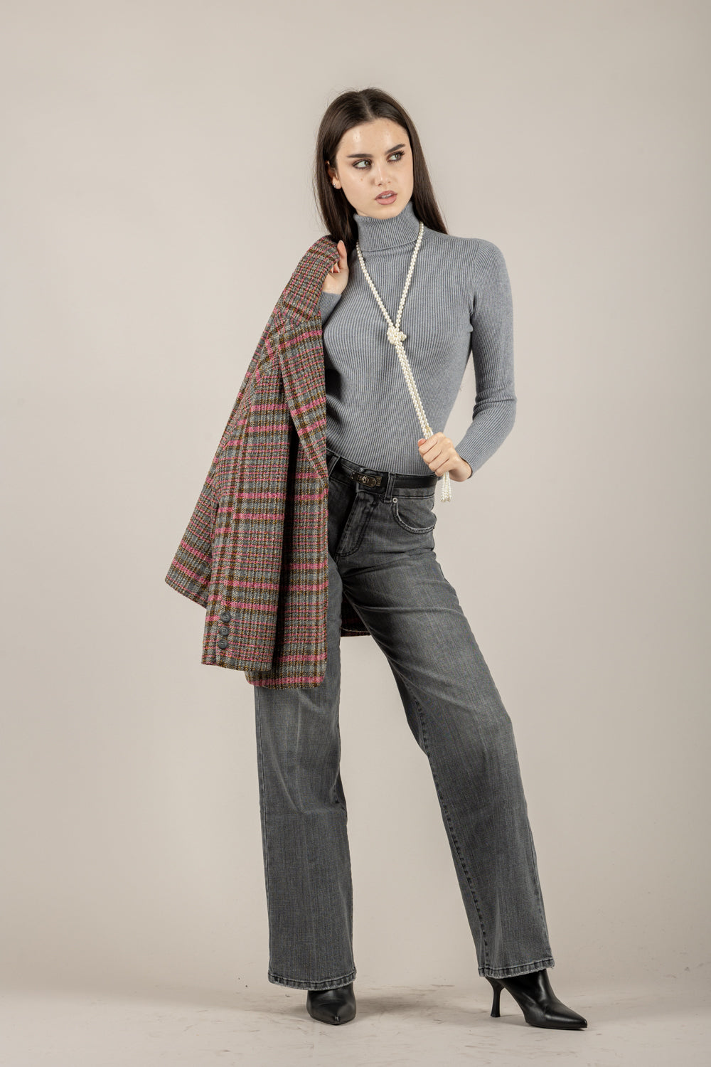 VICOLO - 77314F - MAGLIA A COSTINE COLLO ALTO