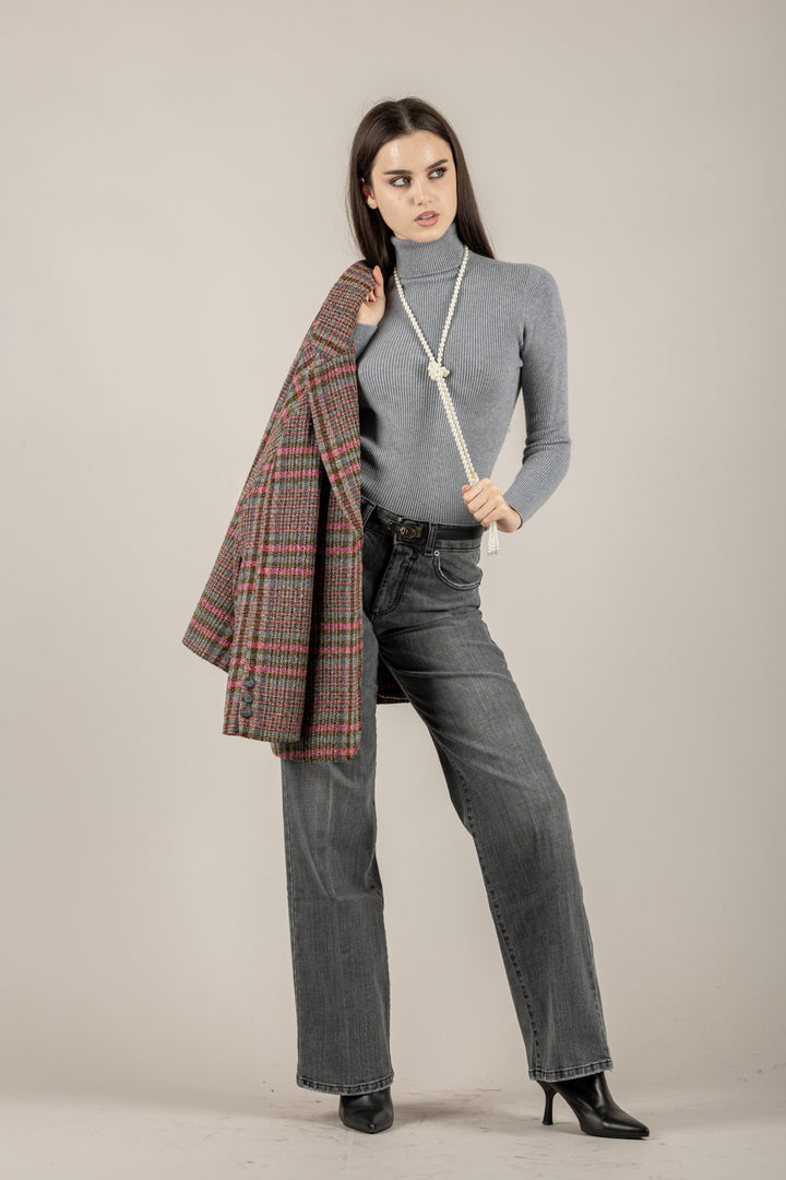 VICOLO - 77314F - MAGLIA A COSTINE COLLO ALTO