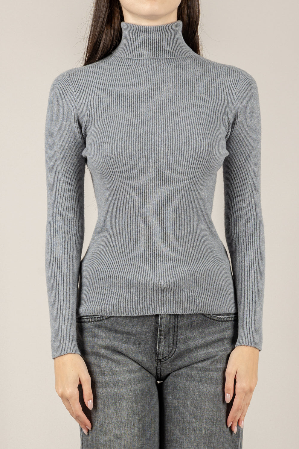 VICOLO - 77314F - MAGLIA A COSTINE COLLO ALTO