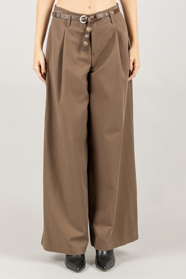 TENSIONE IN - IN391 - PANTALONE GAMBA LARGA CON CINTA
