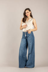 EMUNA' - ZC82209 - T-SHIRT IN SATIN SCOLLO A V BURRO