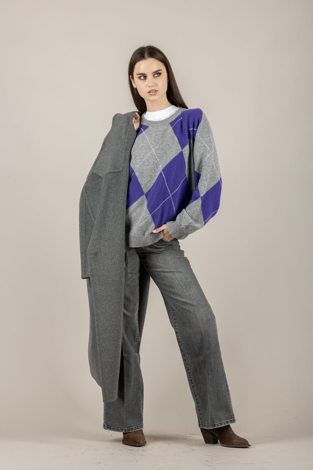 VICOLO - 77306F - MAGLIA CON ROMBI BICOLOR