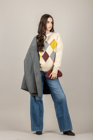 DIXIE - M440Y141 - MAGLIA GIROCOLLO CON ROMBI COLORATI