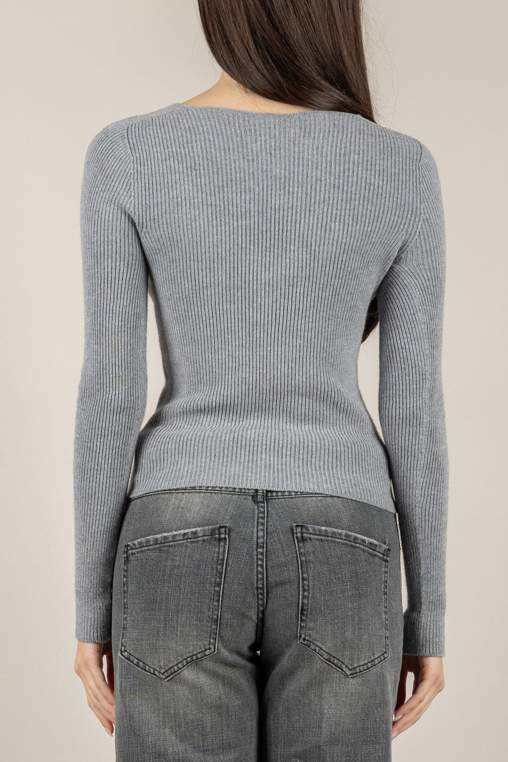 VICOLO - 77316F - MAGLIA A COSTINE CON SCOLLO TONDO