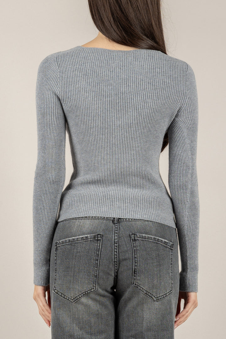 VICOLO - 77316F - MAGLIA A COSTINE CON SCOLLO TONDO