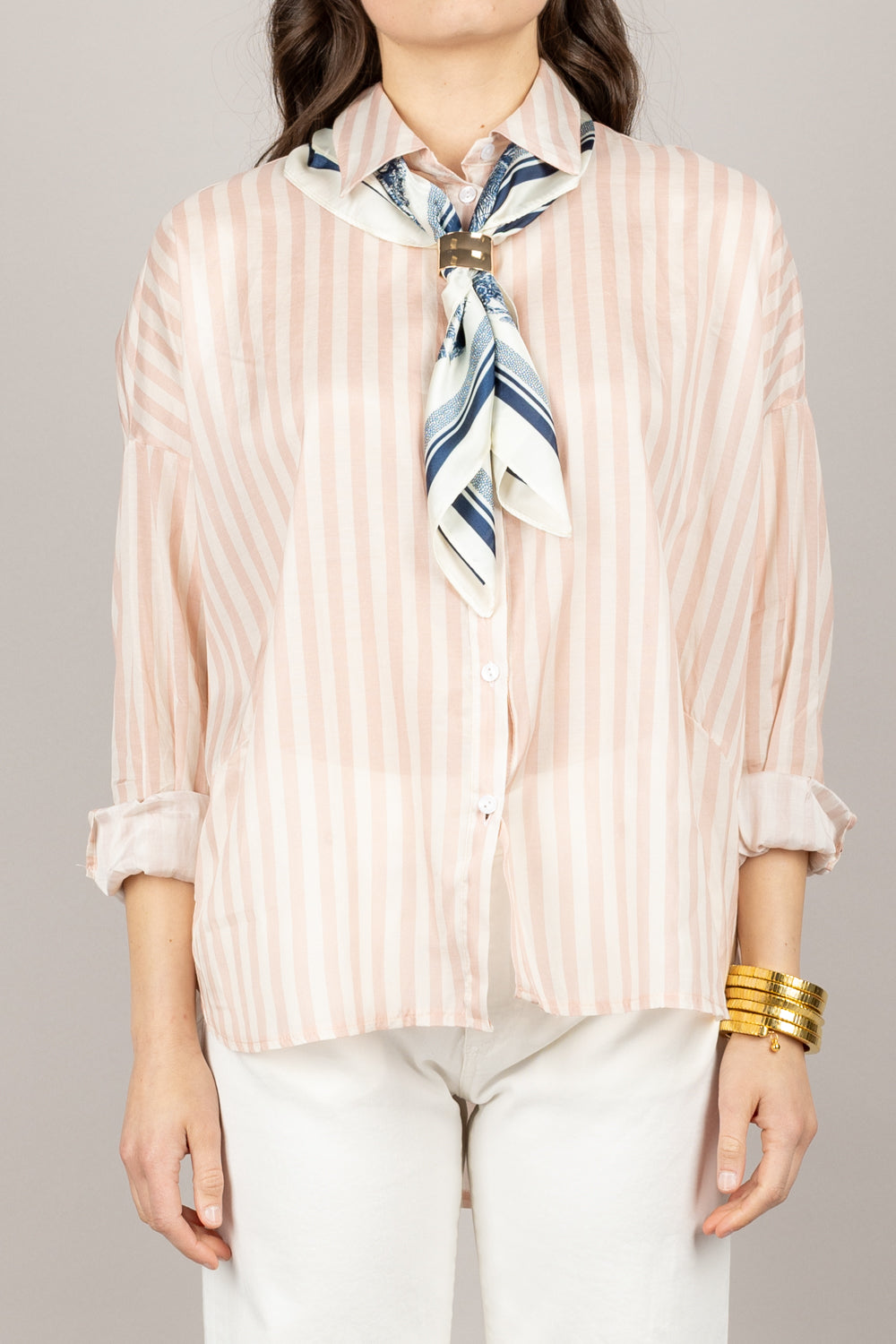 TENSIONE IN - S25C675 - CAMICIA A RIGHE OVER CON FOULARD