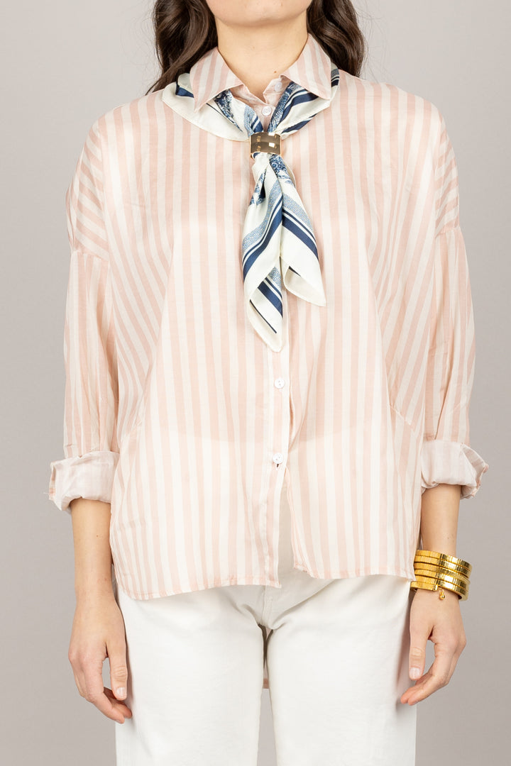 TENSIONE IN - S25C675 - CAMICIA A RIGHE OVER CON FOULARD