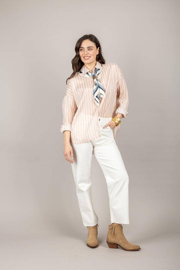 TENSIONE IN - S25C675 - CAMICIA A RIGHE OVER CON FOULARD