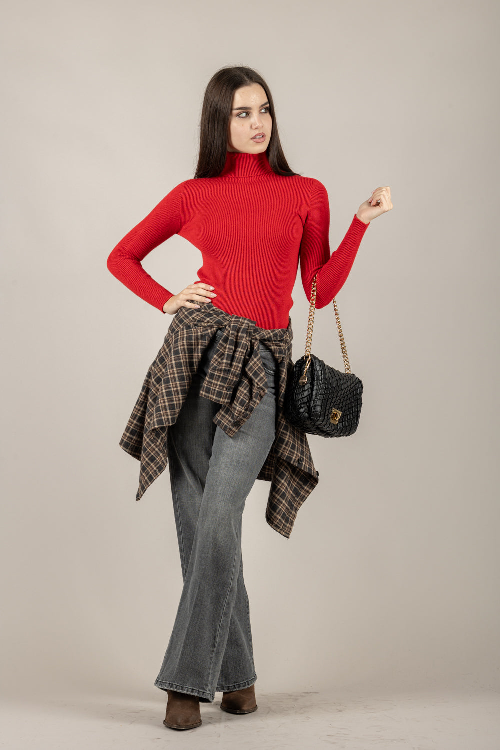 VICOLO - 77314F - MAGLIA A COSTINE COLLO ALTO