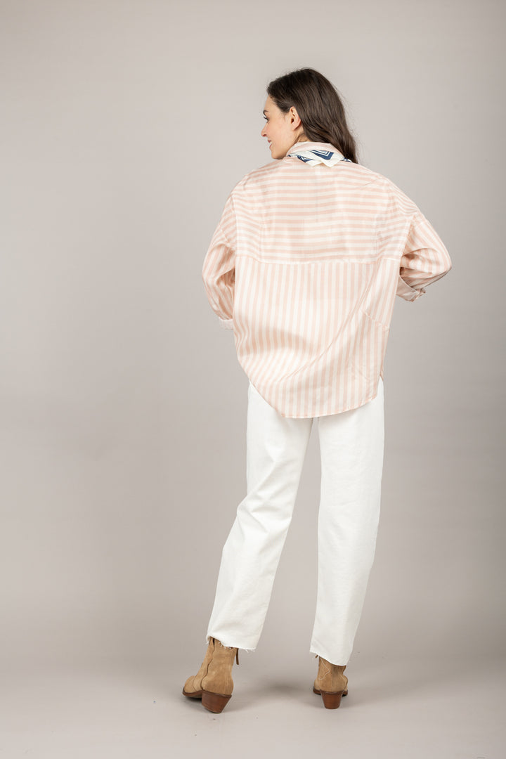 TENSIONE IN - S25C675 - CAMICIA A RIGHE OVER CON FOULARD
