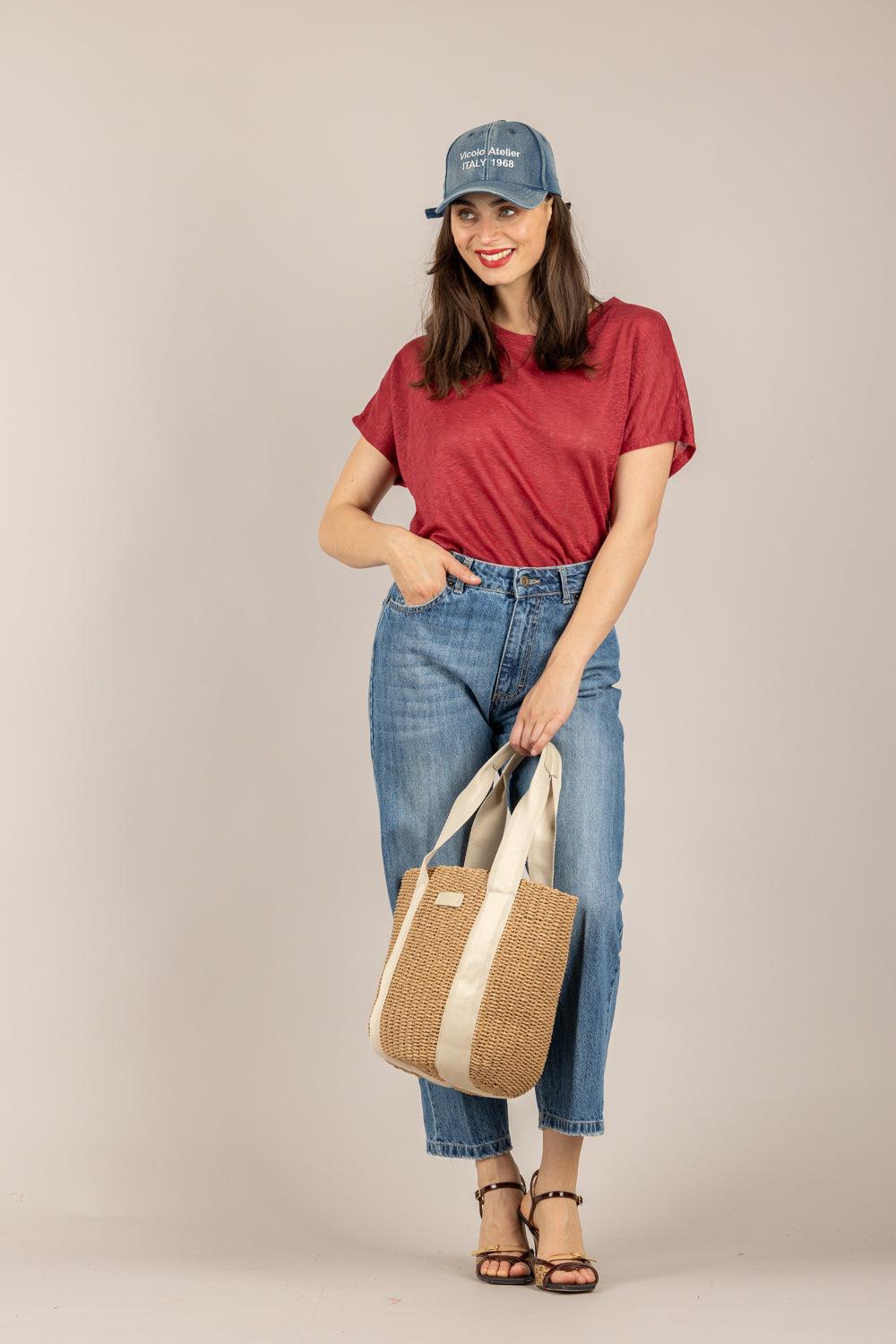EMUNA' - BI25169 - T-SHIRT IN LINO BORDO