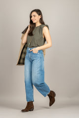 TENSIONE IN - D90160 - MAGLIA SMANICATA CON SPALLINE MILITARE