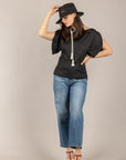 VICOLO - TAB2351 - BLUSA SFIANCATA IN LINO NERO