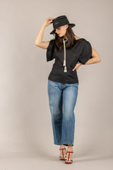 VICOLO - TAB2351 - BLUSA SFIANCATA IN LINO NERO