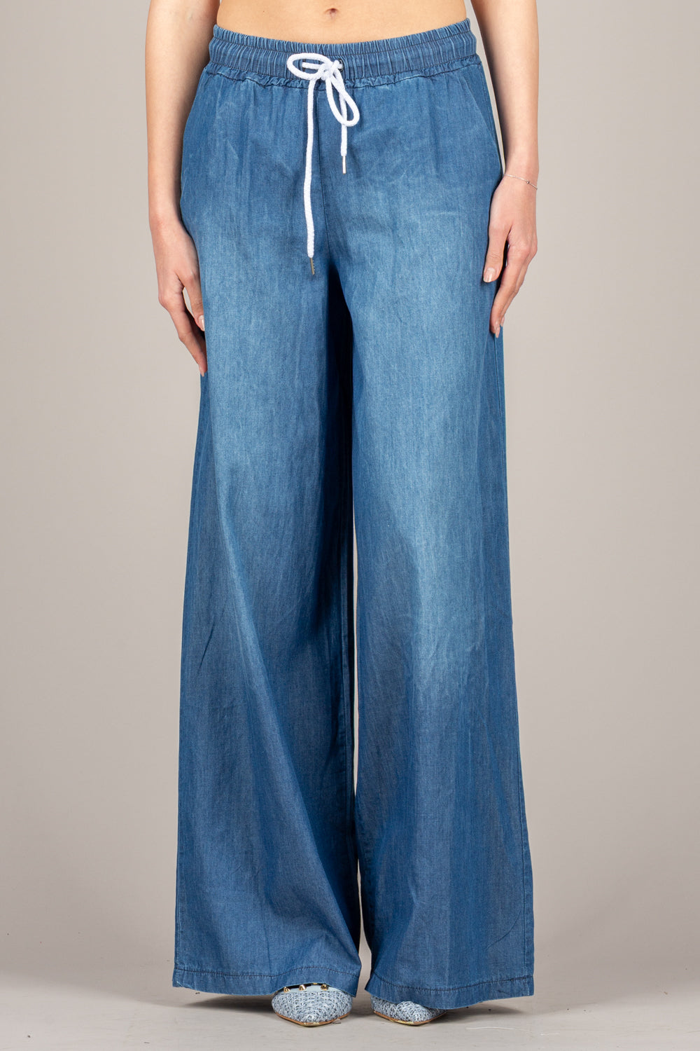 VICOLO - TAB1875 - PANTALONE IN CHAMBRAY CON COULISSE DENIM BLU