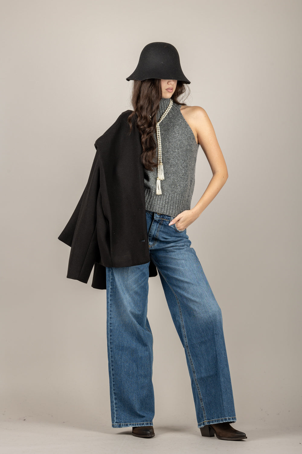 DIXIE - M223Y220 - CANOTTA IN LANA COLLO ALTO SMANICATA