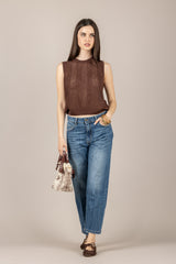 VICOLO - 2AB2177 - MAGLIA CROCHET FONDENTE