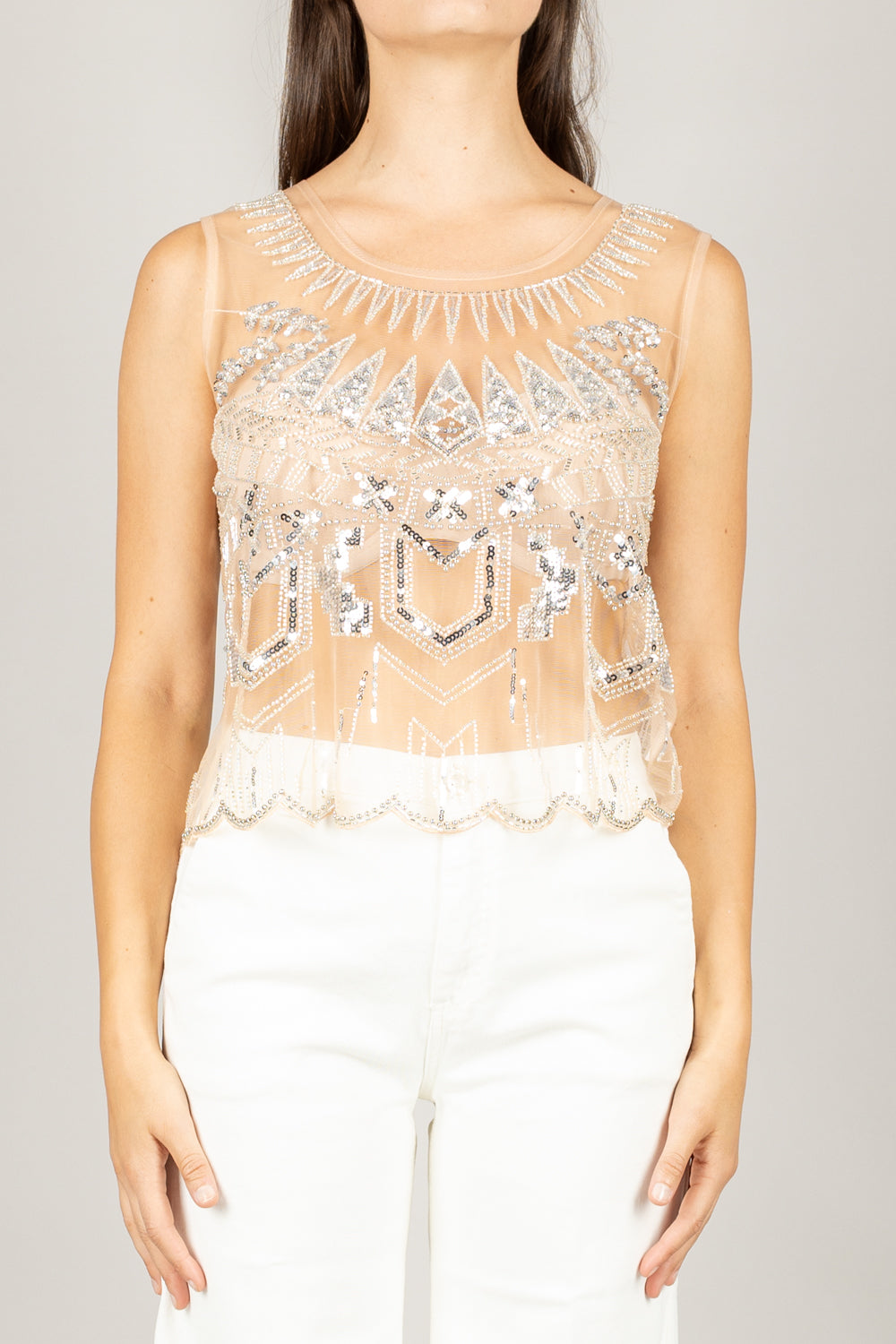 TENSIONE IN - 37515 - TOP RICAMO PAILLETTES