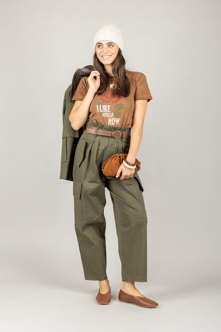 VICOLO - TF0842 - PANTALONE CARGO CON PINCES CON CINTA