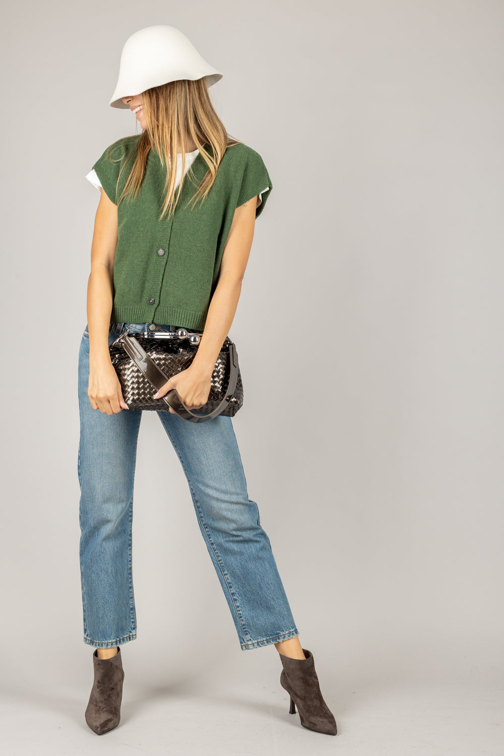 TENSIONE IN - D80014 - GILET SCOLLO A V CON BOTTONI