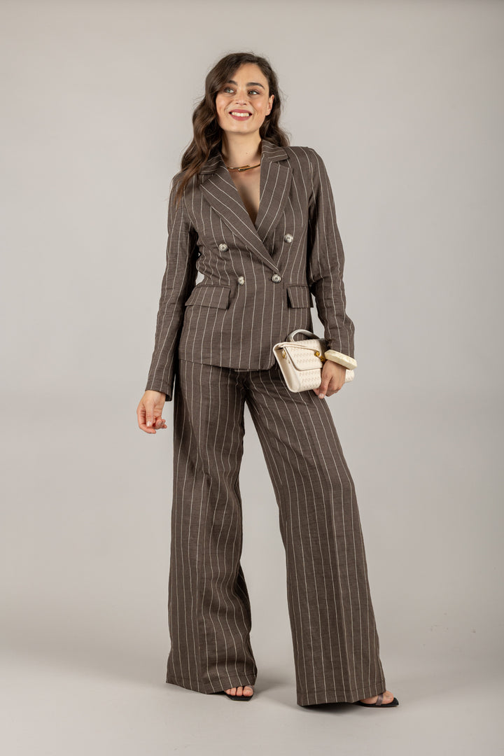 VICOLO - TD1977 - PANTALONE GESSATO MISTO LINO