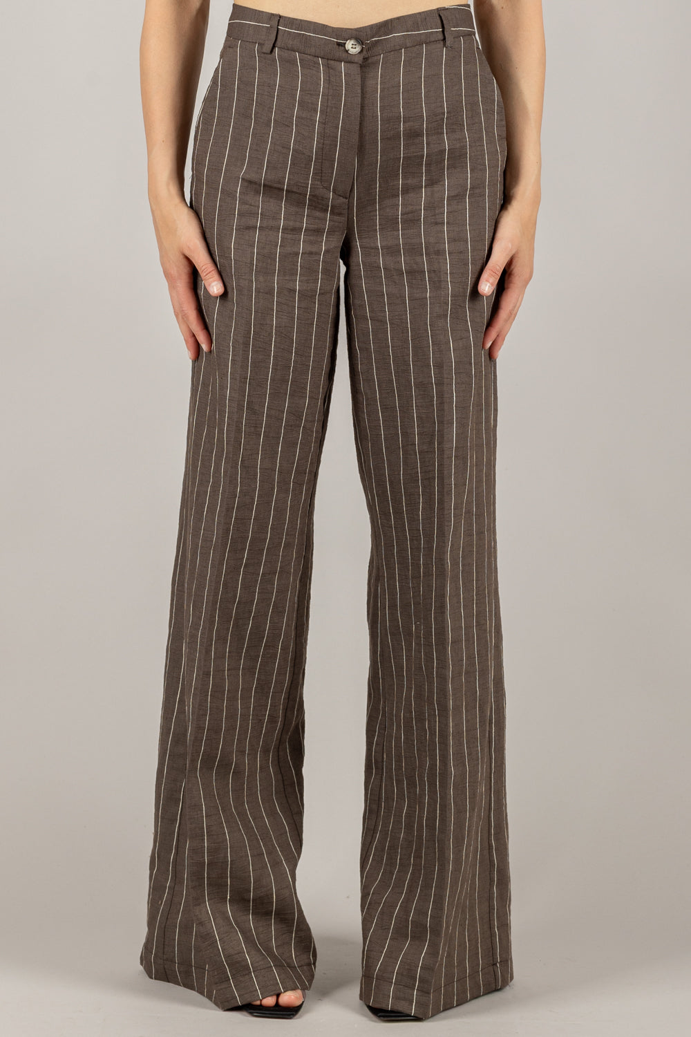 VICOLO - TD1977 - PANTALONE GESSATO MISTO LINO