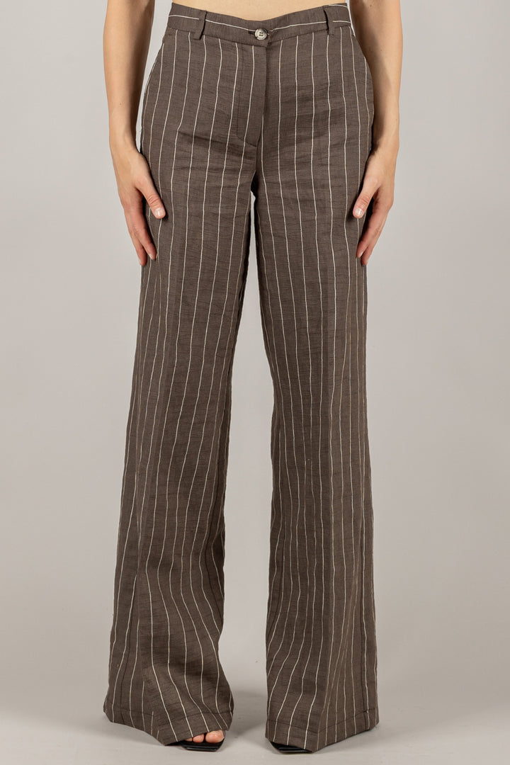 VICOLO - TD1977 - PANTALONE GESSATO MISTO LINO