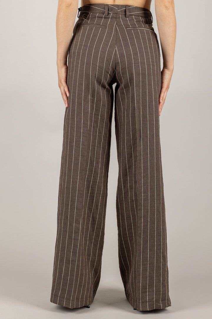 VICOLO - TD1977 - PANTALONE GESSATO MISTO LINO