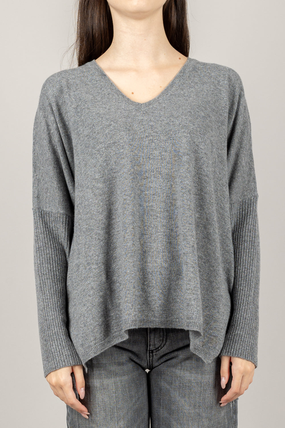 KONTATTO - 3M1074NI - MAGLIA SCOLLO A V CON FRANGE