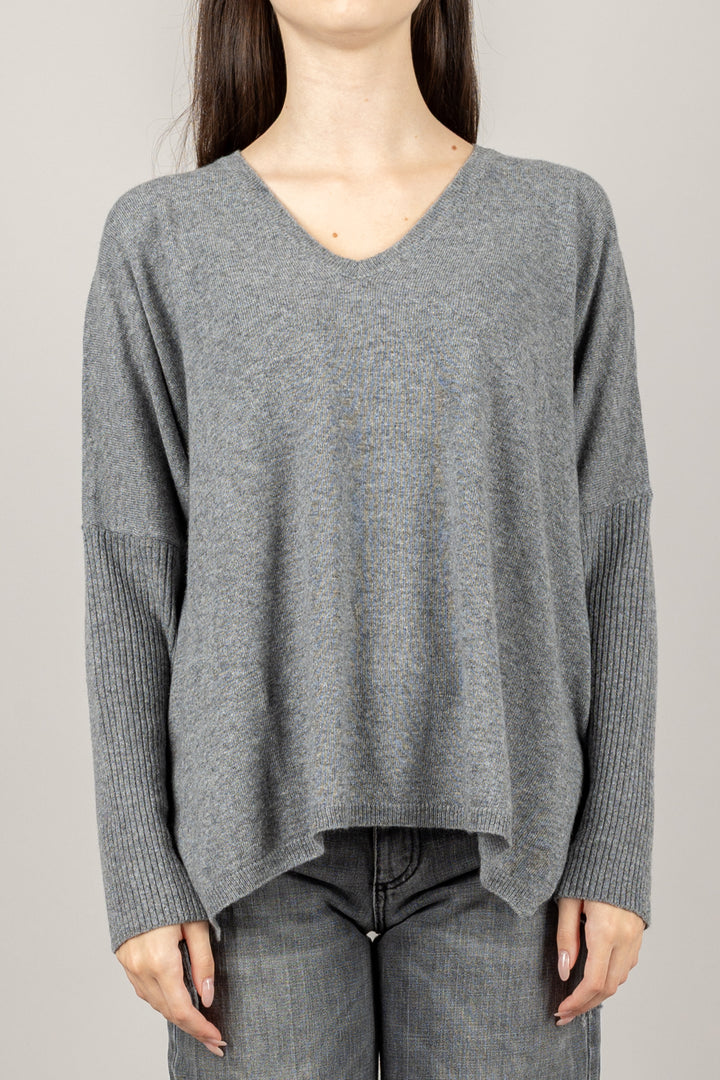 KONTATTO - 3M1074NI - MAGLIA SCOLLO A V CON FRANGE