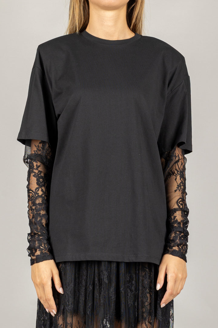 VICOLO - UF0062 - T-SHIRT CON MANICHE IN PIZZO