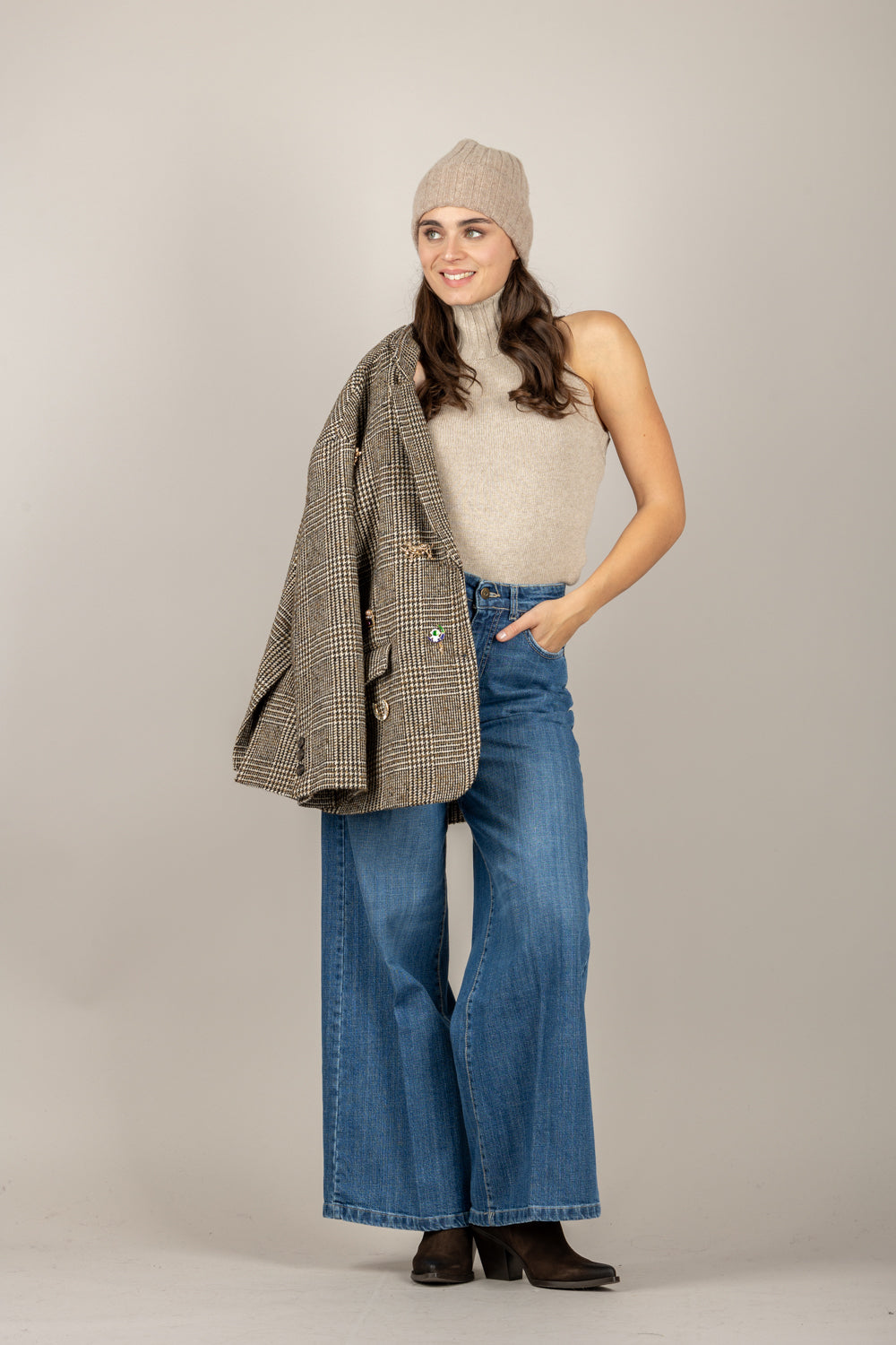 VICOLO - 77103F - CANOTTA COLLO ALTO A COSTINE