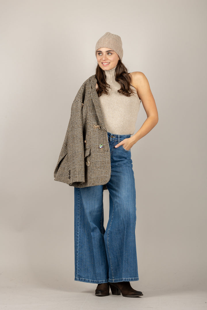 VICOLO - 77103F - CANOTTA COLLO ALTO A COSTINE