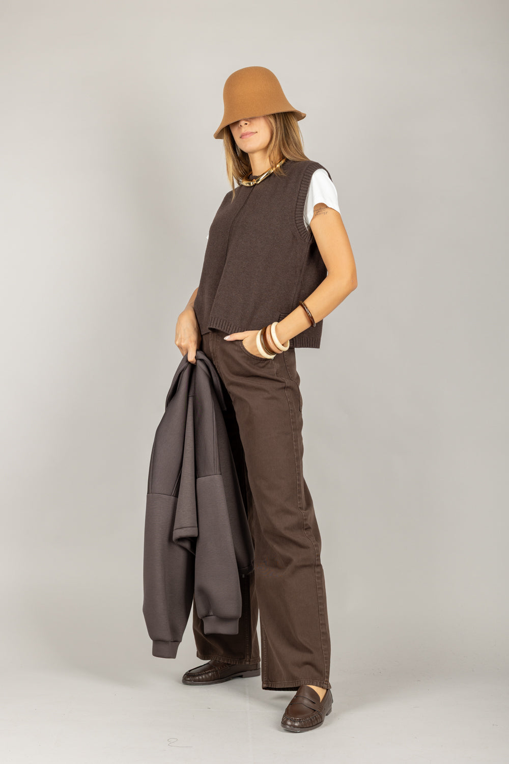 VICOLO - 77215F - GILET GIROCOLLO CON DETTAGLIO FRONTALE