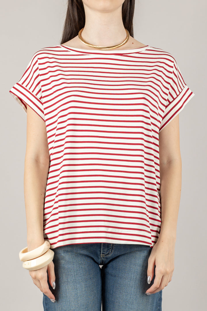 VICOLO - UD0241 - T-SHIRT RIGHE FINE SCOLLO A BARCA