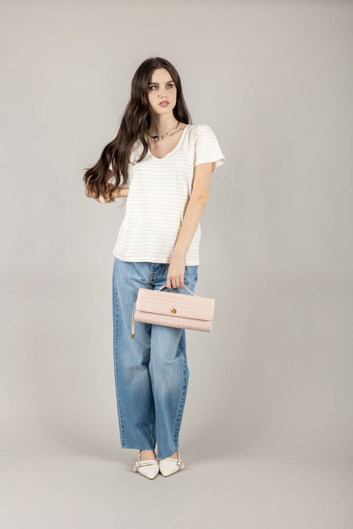VICOLO - UD0267 - T-SHIRT RIGHE FINE SCOLLO A V