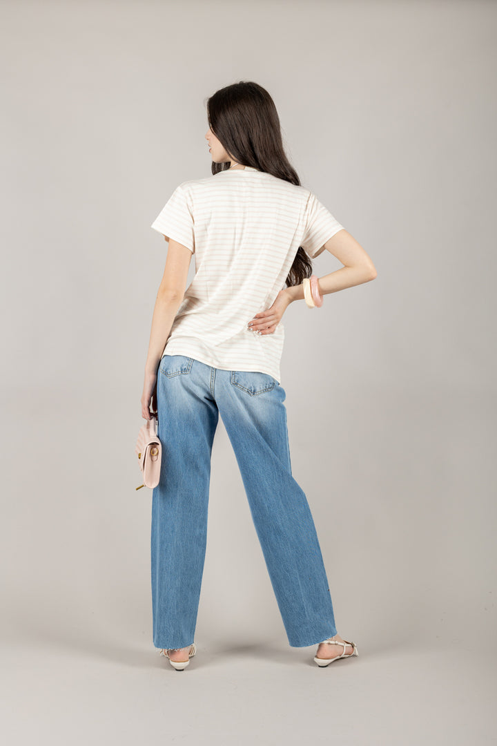 VICOLO - UD0267 - T-SHIRT RIGHE FINE SCOLLO A V