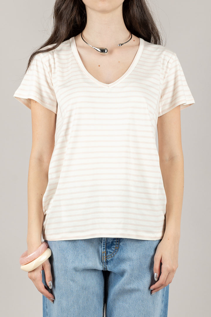 VICOLO - UD0267 - T-SHIRT RIGHE FINE SCOLLO A V