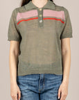 VICOLO - 4AB4022 - MAGLIA POLO MISTO LINO VERDE/ROSA/ROSSO
