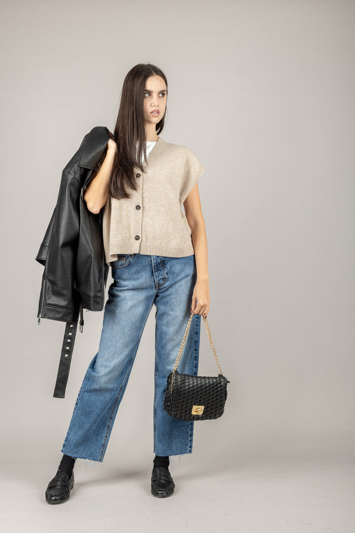 TENSIONE IN - D80014 - GILET SCOLLO A V CON BOTTONI