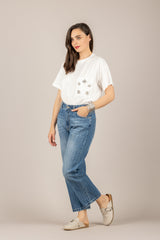 VICOLO - RAB0820 - T-SHIRT CON STRASS NATURALE