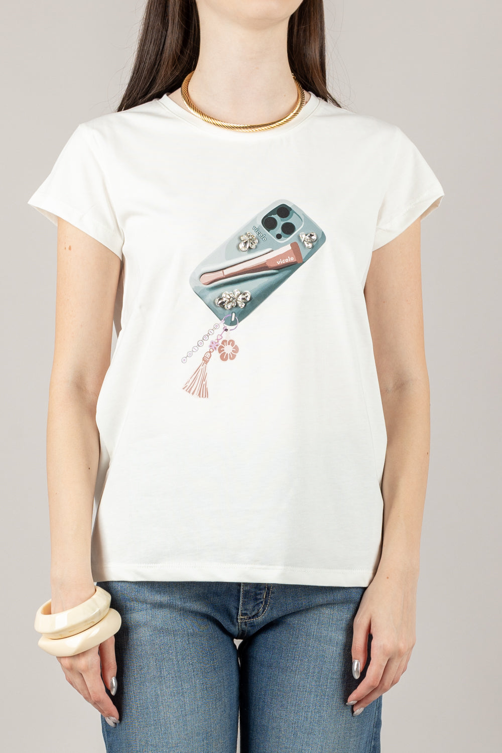 VICOLO - RD1046 - T-SHIRT TELEFONO STRASS